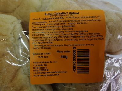 GALICYJS BUŁKI CIABATTA Z ZIOŁAMI 500G.