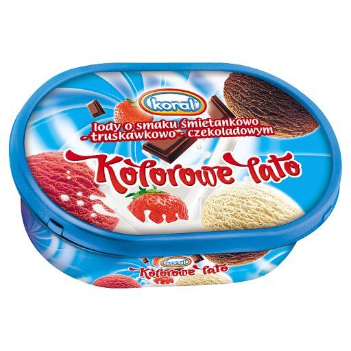 Koral Kolorowe lato Lody o smaku śmietankowo-truskawkowo-czekoladowym 1 l