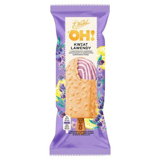 E. Wedel Oh! Lody kwiat lawendy z sorbetem cytrynowym w wedlowskiej czekoladzie białej 90 ml