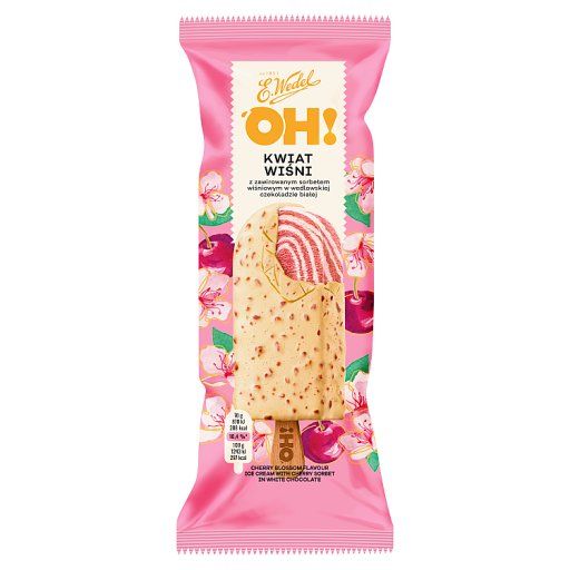 E. Wedel Oh! Lody kwiat wiśni z sorbetem wiśniowym w wedlowskiej czekoladzie białej 90 ml