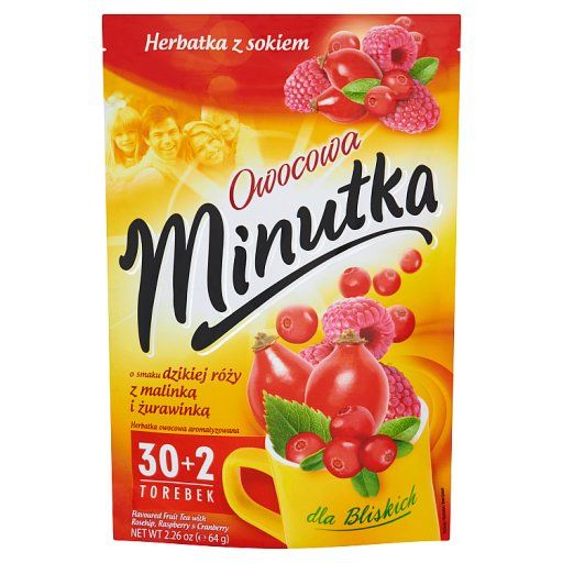 Minutka Owocowa o smaku dzikiej róży z malinką i żurawinką Herbatka z sokiem 64 g (32 torebki)