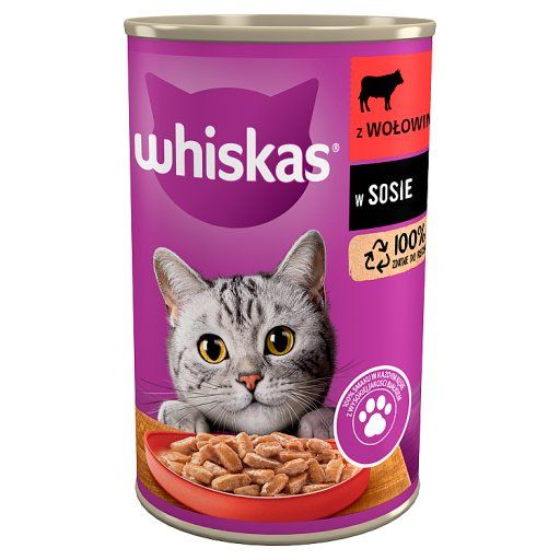 Whiskas 1+ lat Karma pełnoporcjowa z wołowiną w sosie 400 g