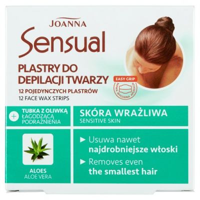 Joanna Sensual Plastry do depilacji twarzy skóra wrażliwa 12 sztuk + Tubka z oliwką łagodzącą 10 ml