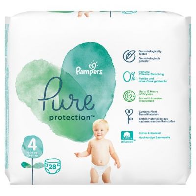 Pampers Pure Protection Rozmiar 4, 28 pieluch, 9–14 kg
