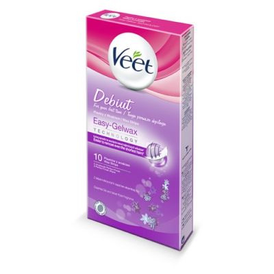 Veet Debiut Easy-Gelwax Plastry z woskiem 10 sztuk i 2 chusteczki