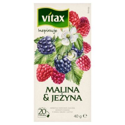Vitax Inspiracje Herbatka owocowo-ziołowa aromatyzowana o smaku maliny i jeżyny 40 g (20 x 2 g)