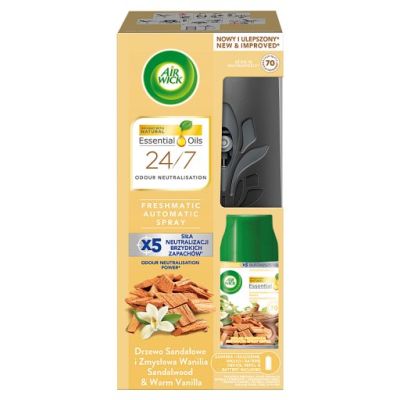 Air Wick Essential Oils Automatyczny odświeżacz powietrza drzewo sandałowe i zmysłowa wanilia 250 ml