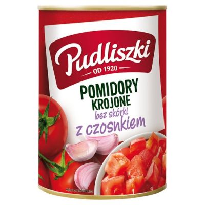 Pudliszki Pomidory krojone bez skórki z czosnkiem 400 g