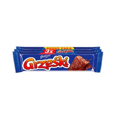 Grześki Wafel przekładany kremem kakaowym w czekoladzie 108 g (3 x 36 g)