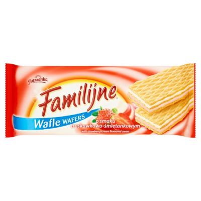 Familijne Wafle o smaku truskawkowo-śmietankowym 180 g