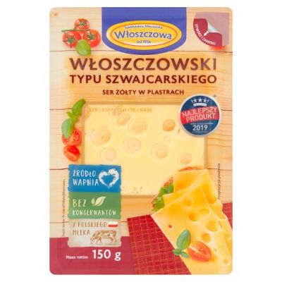 Włoszczowa Ser żółty w plastrach włoszczowski typu szwajcarskiego 150 g