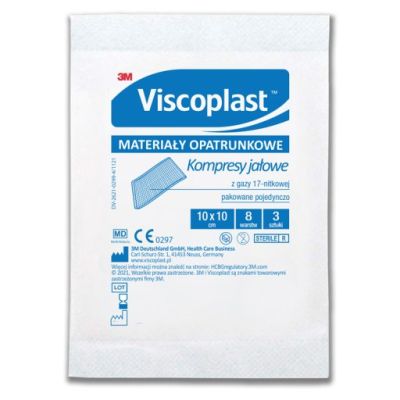 Viscoplast Kompresy jałowe gazowe z gazy bawełnianej 17-nitkowe 8 warstw 10 cm x 10 cm 3 sztuki