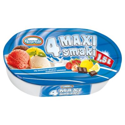Koral 4 Maxi smaki Lody śmietankowo-cytrynowo-truskawkowo-czekoladowe 1,5 l